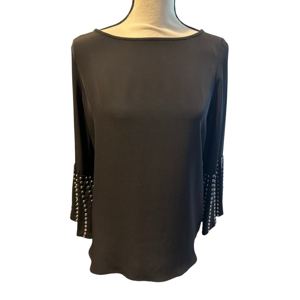 ⭐️ Women’s Calvin Klein Black Top W/ Embellished Bell Sleeves Size Small Evening